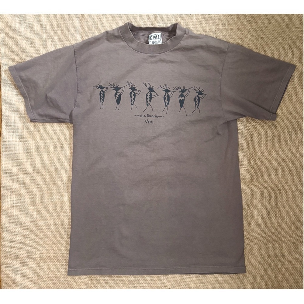Vintage EMI Elk Dance Vail Tee T Shirt Size Large Light Brown Southwestern Boho